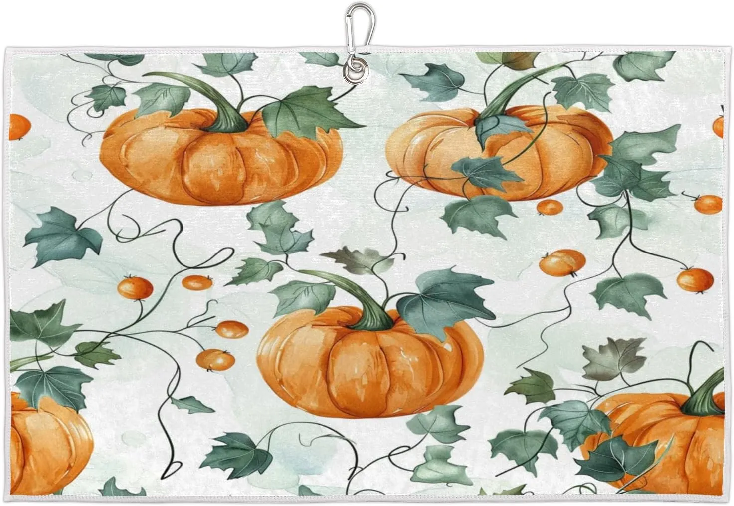 Pumpkin Leaf Watercolor Golf Towel with Heavy Duty Carabiner Clip Quick Dry Ultra Absorbent Club Ball Cleaning Towel Golf Accessories for Men Women