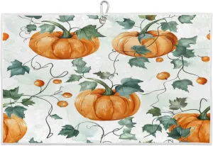 Pumpkin Leaf Watercolor Golf Towel with Heavy Duty Carabiner Clip Quick Dry Ultra Absorbent Club Ball Cleaning Towel Golf Accessories for Men Women