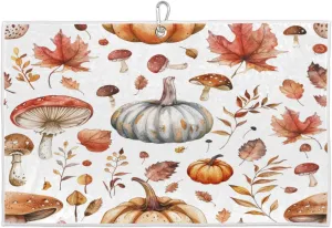 Pumpkin Mushroom Leaf Golf Towel with Heavy Duty Carabiner Clip Quick Dry Ultra Absorbent Club Ball Cleaning Towel Golf Accessories for Men Women
