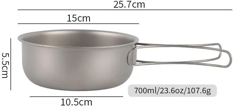 Pure Titanium Frying Pan, Portable Foldable Tableware, Suitable For Outdoor Camping, Cycling, Fishing(700ml)