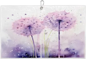 Purple Dandelion Watercolor Golf Towel with Heavy Duty Carabiner Ultra Absorbent Quick Dry Perfect for Cleaning Clubs Balls Gear Essential Golf Accessory for Men Women Kids