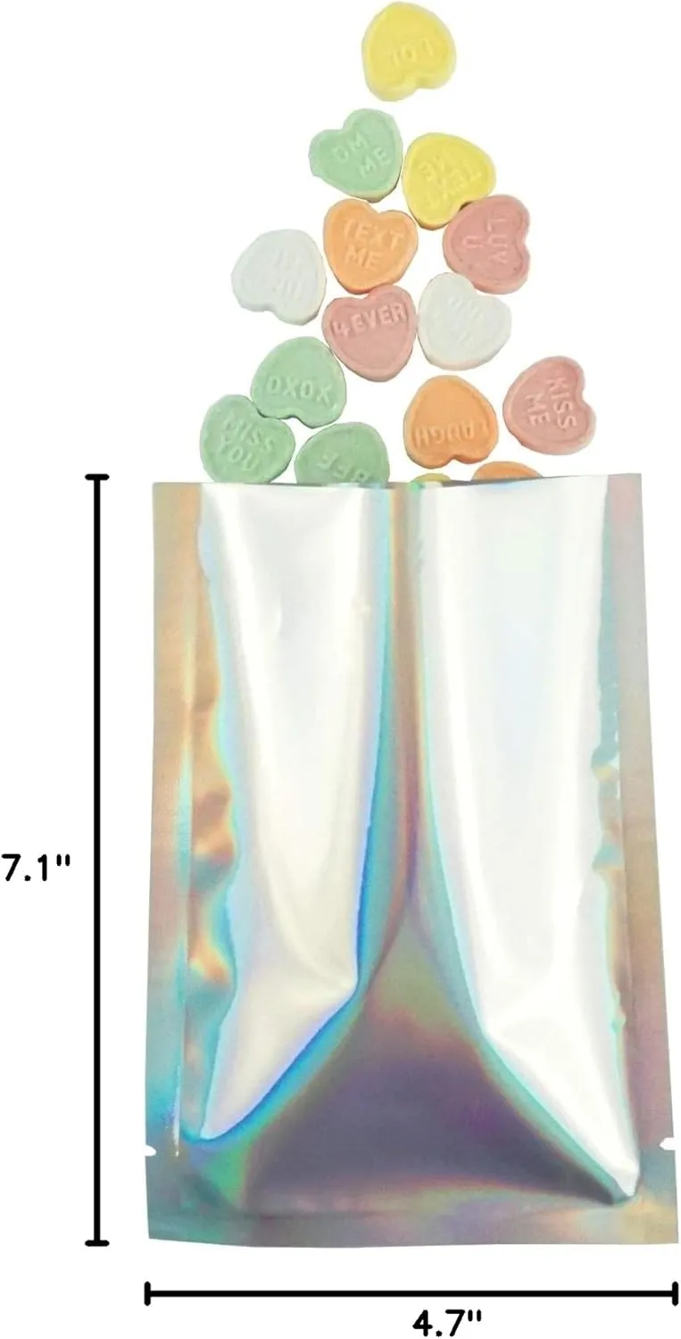 QQ Studio Food-Safe Glossy Heat Sealable Double-Sided Holographic SlickSeal™ Flat Bag with Tear Notch (100, 12x18cm (4.7x7.1"))