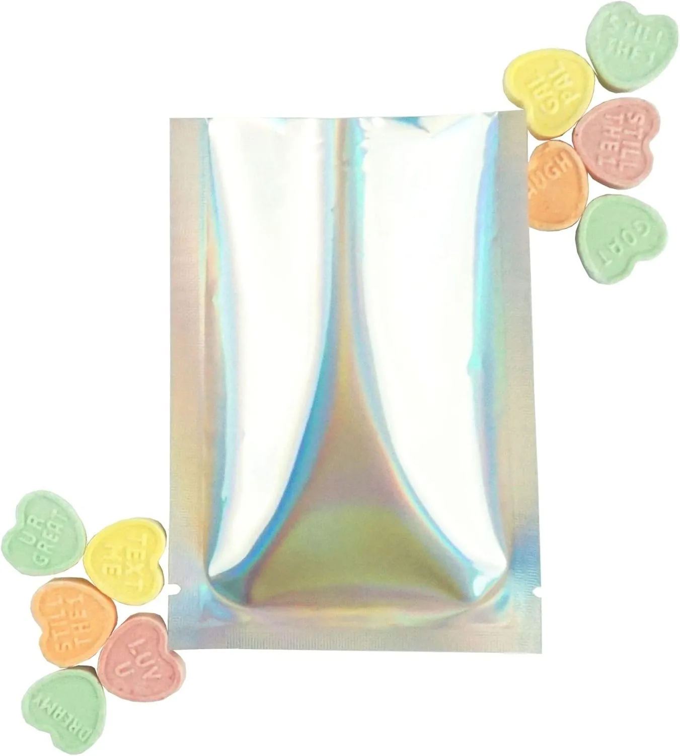 QQ Studio Food-Safe Glossy Heat Sealable Double-Sided Holographic SlickSeal™ Flat Bag with Tear Notch (100, 12x18cm (4.7x7.1"))