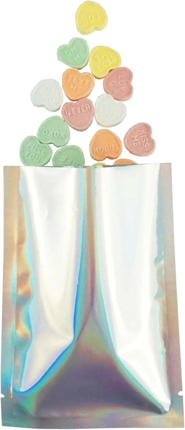 QQ Studio Food-Safe Glossy Heat Sealable Double-Sided Holographic SlickSeal™ Flat Bag with Tear Notch (100, 12x18cm (4.7x7.1"))
