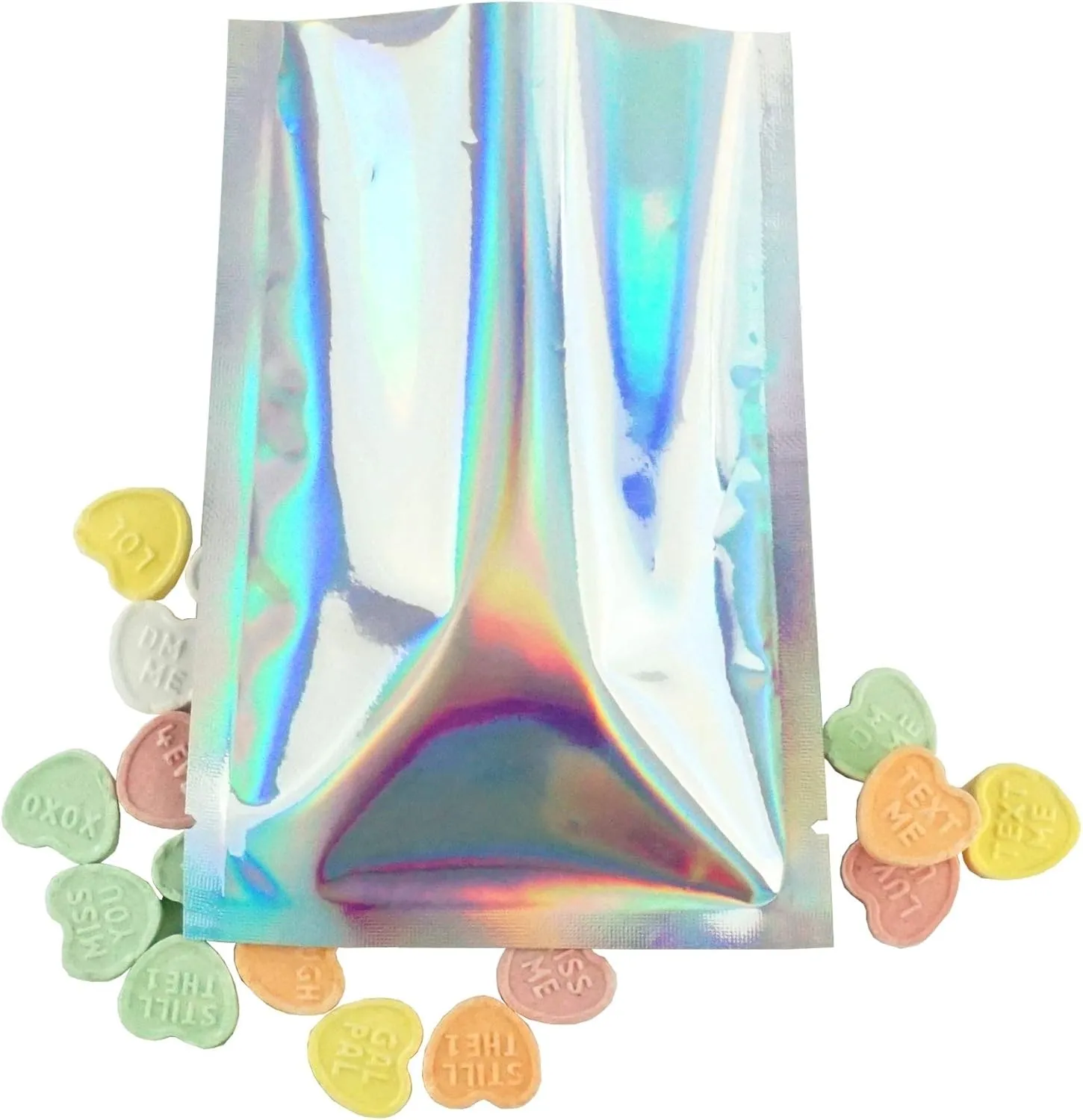 QQ Studio Food-Safe Glossy Heat Sealable Double-Sided Holographic SlickSeal™ Flat Bag with Tear Notch (100, 12x18cm (4.7x7.1"))