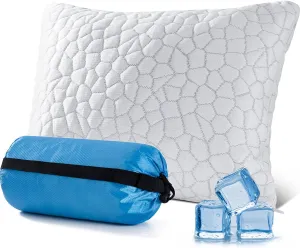 QUTOOL Small Travel Pillows for Sleeping, Cooling Memory Foam Camping Pillow, Backpacking Pillow for Hiking Gear, Portable Pillow with Travel Storage Bag, Camping Essentials for Adults Kids