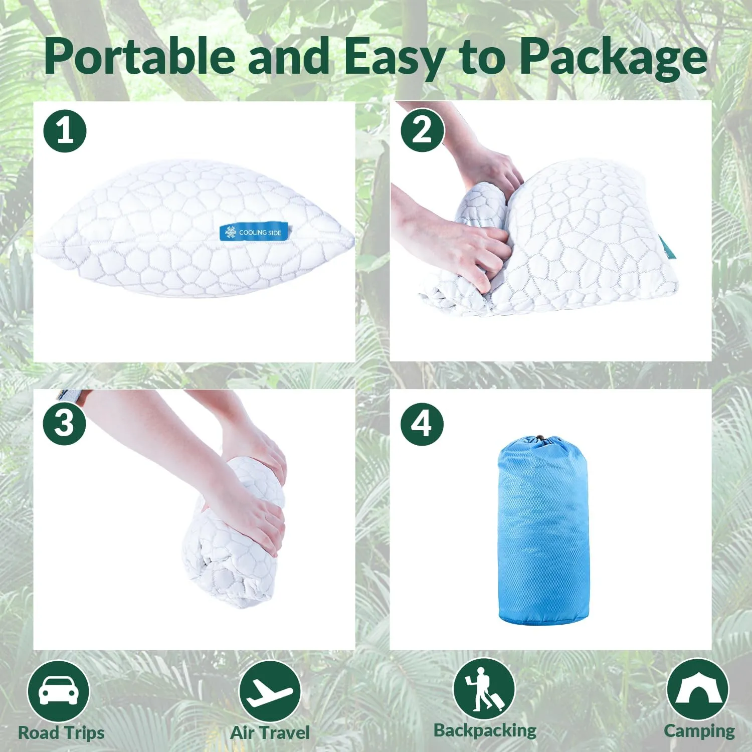 QUTOOL Small Travel Pillows for Sleeping, Cooling Memory Foam Camping Pillow, Backpacking Pillow for Hiking Gear, Portable Pillow with Travel Storage Bag, Camping Essentials for Adults Kids