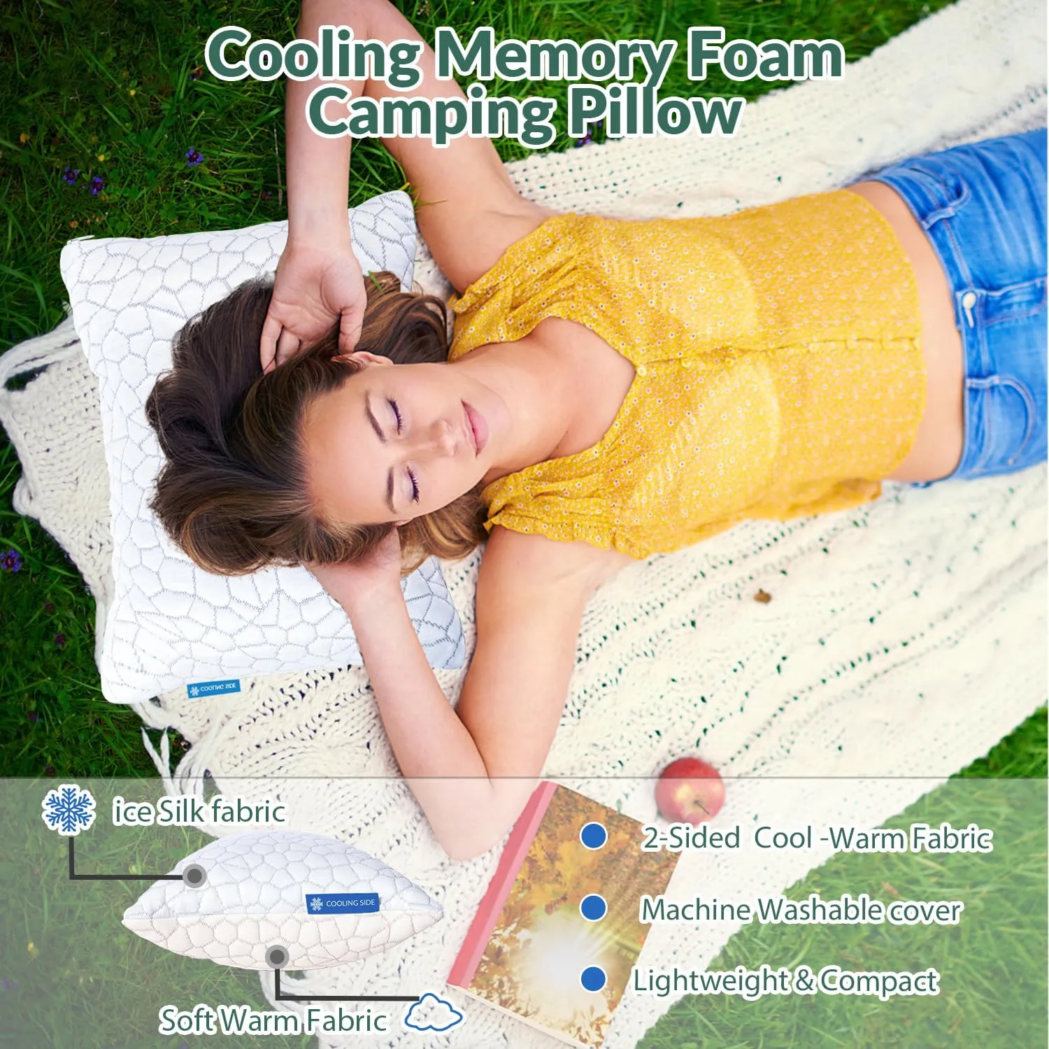QUTOOL Small Travel Pillows for Sleeping, Cooling Memory Foam Camping Pillow, Backpacking Pillow for Hiking Gear, Portable Pillow with Travel Storage Bag, Camping Essentials for Adults Kids