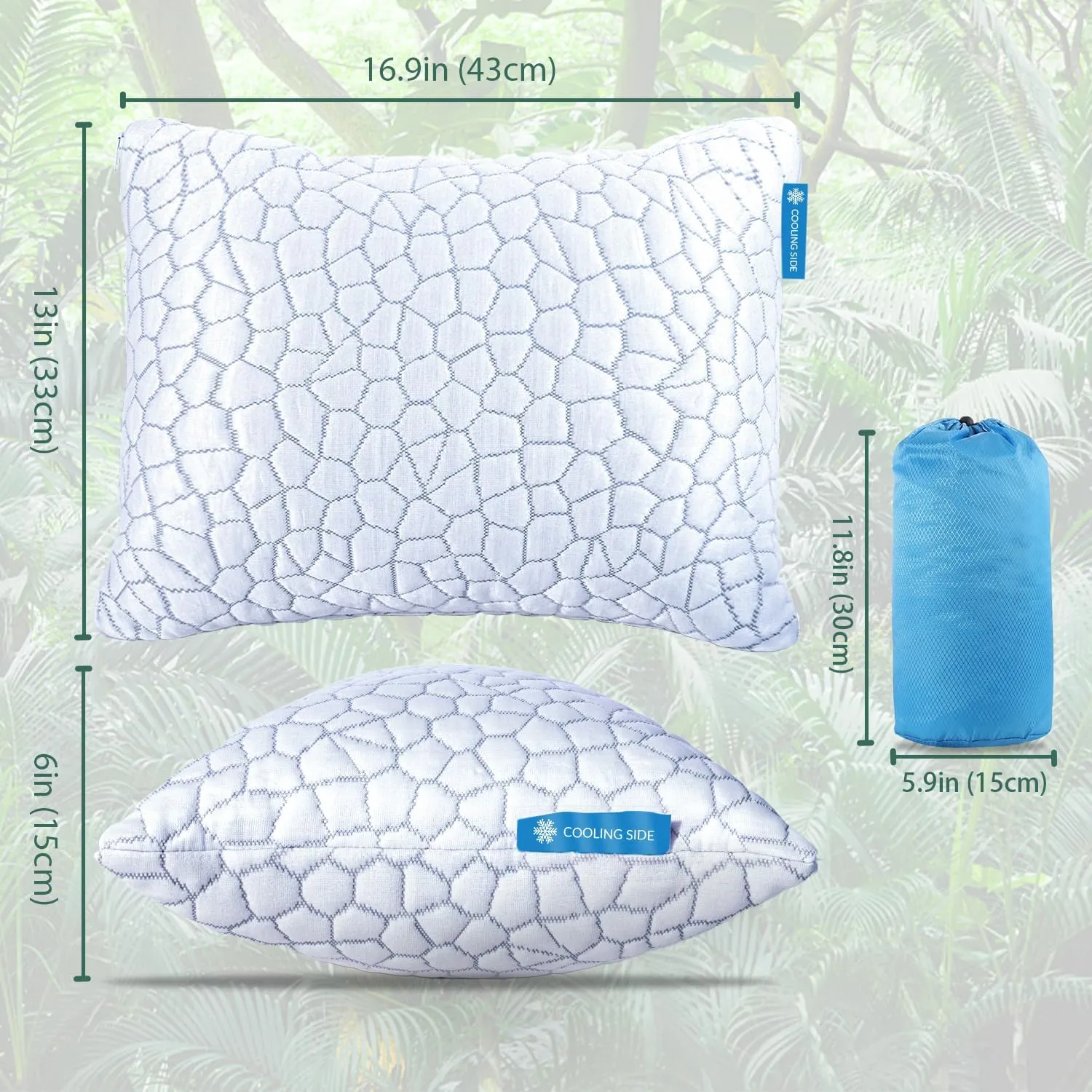 QUTOOL Small Travel Pillows for Sleeping, Cooling Memory Foam Camping Pillow, Backpacking Pillow for Hiking Gear, Portable Pillow with Travel Storage Bag, Camping Essentials for Adults Kids