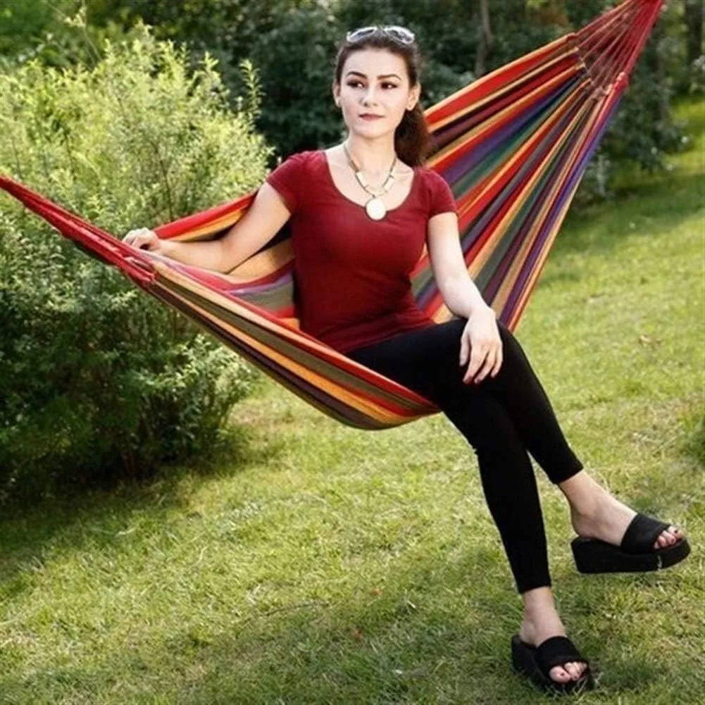 Rainbow Outdoor Leisure Double Foldable Canvas Hanging Bed Ultra Light Camping with Backpack Hanging Chair (Size : 190x80cm)