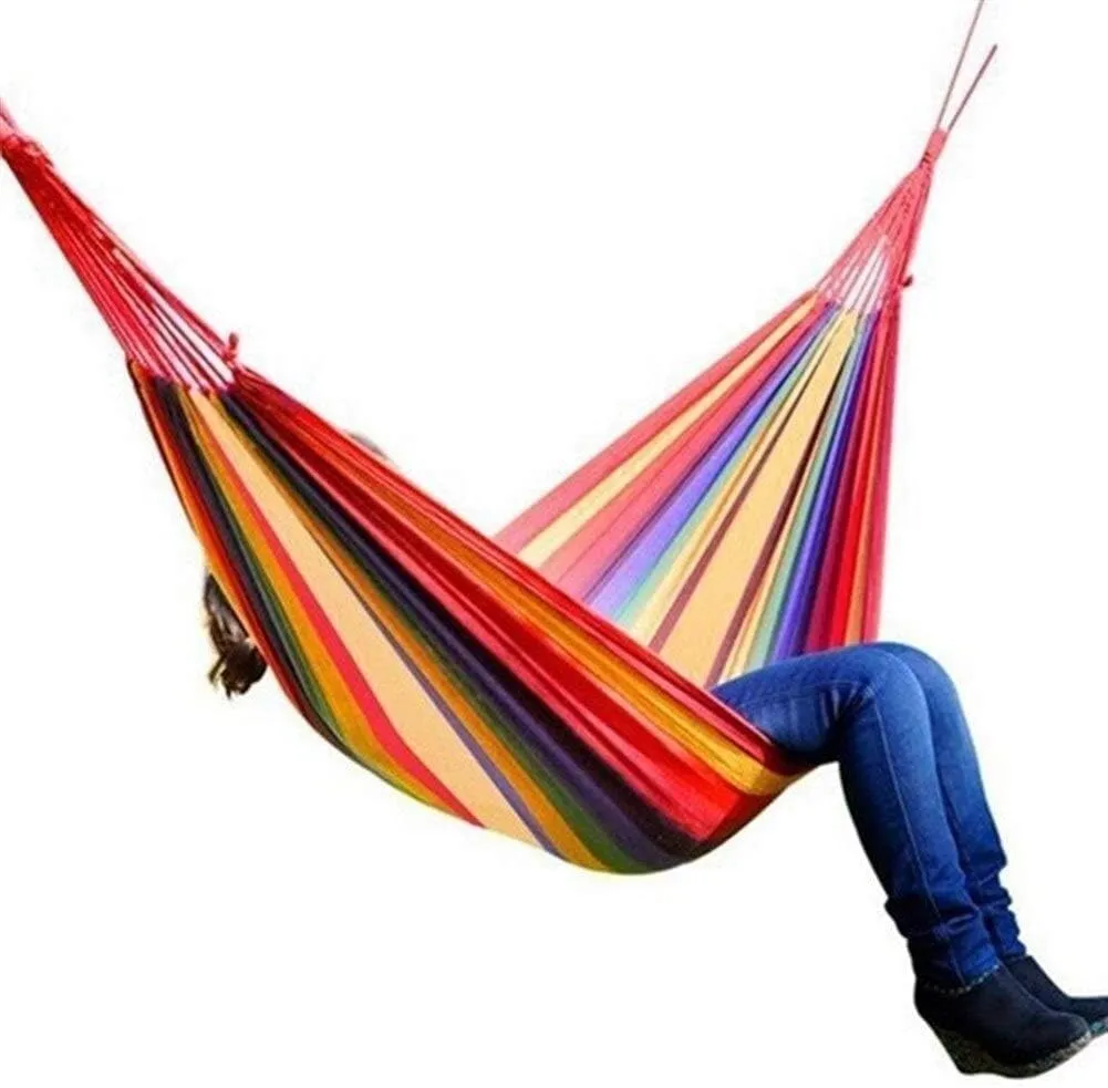 Rainbow Outdoor Leisure Double Foldable Canvas Hanging Bed Ultra Light Camping with Backpack Hanging Chair (Size : 190x80cm)