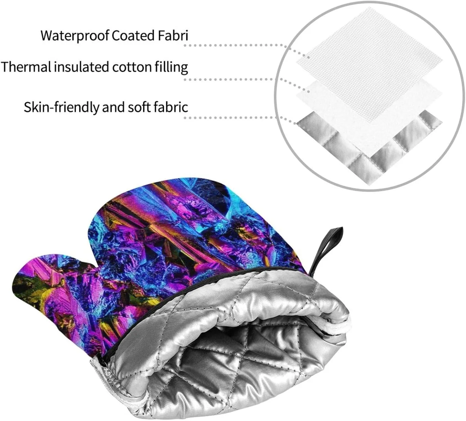 Rainbow Titanium Glass Oven Mitts and Pot Holders Set Heat Resistant Non-Slip Kitchen Gloves Washable Microwave Gloves with Soft Cotton Lining for Cooking Baking Grilling Barbecue