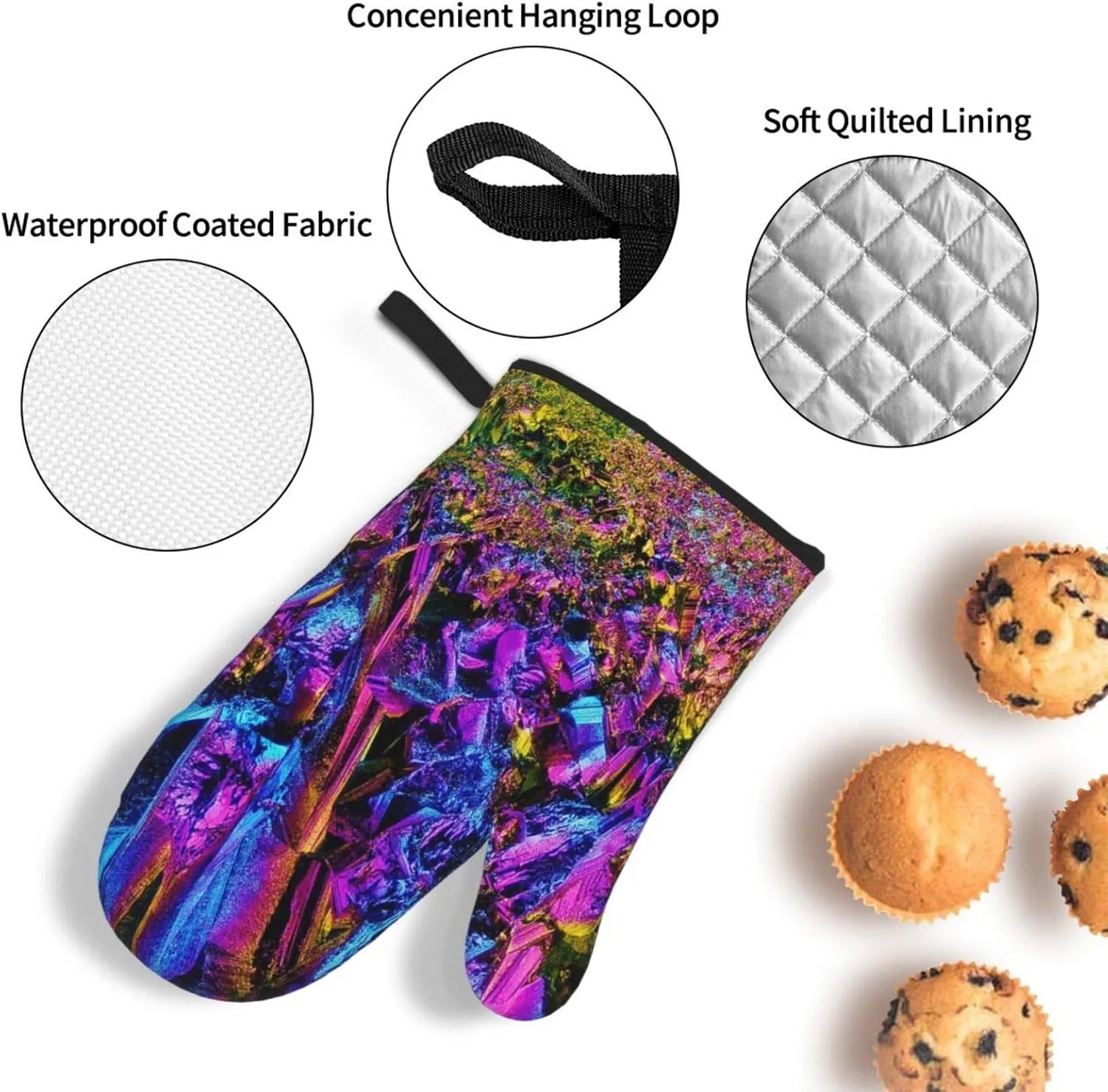 Rainbow Titanium Glass Oven Mitts and Pot Holders Set Heat Resistant Non-Slip Kitchen Gloves Washable Microwave Gloves with Soft Cotton Lining for Cooking Baking Grilling Barbecue