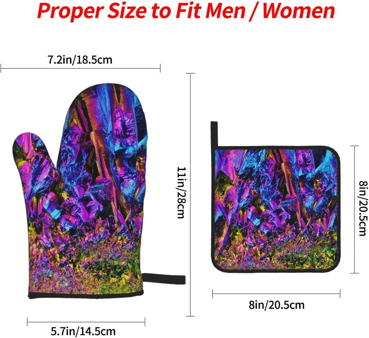 Rainbow Titanium Glass Oven Mitts and Pot Holders Set Heat Resistant Non-Slip Kitchen Gloves Washable Microwave Gloves with Soft Cotton Lining for Cooking Baking Grilling Barbecue
