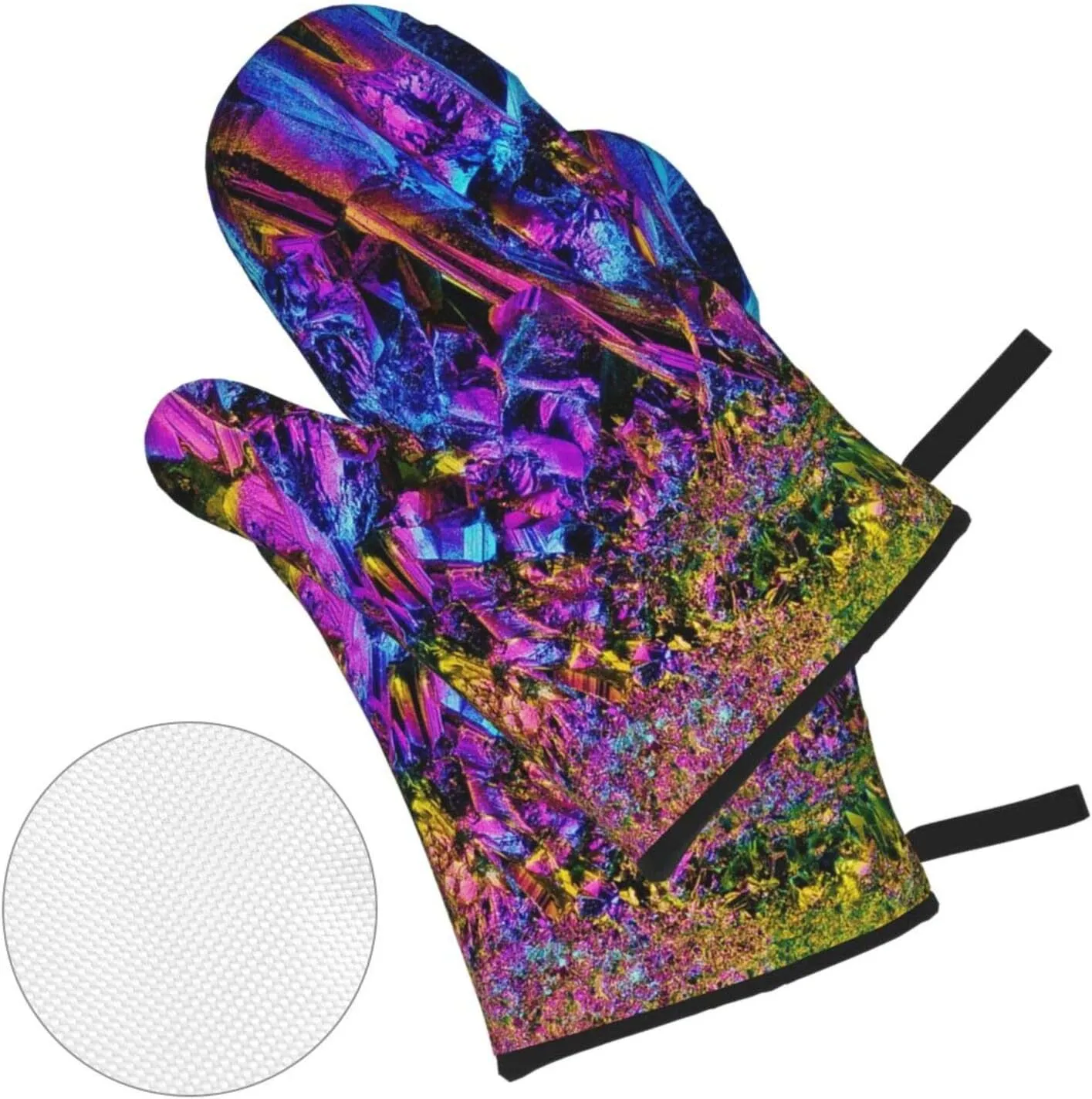 Rainbow Titanium Glass Oven Mitts and Pot Holders Set Heat Resistant Non-Slip Kitchen Gloves Washable Microwave Gloves with Soft Cotton Lining for Cooking Baking Grilling Barbecue