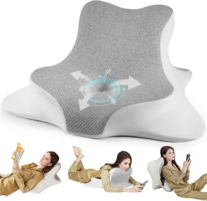 Reading Pillow for Bed, Lying, Leaning and Prone, Ergonomic Memory Foam Bed Wedge Pillow for Headboard, Chin & Back Support Pillows on Bedrest Couch Floor- Grey
