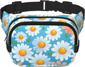 red and white daisy Fitness travel shoulder bag, fashionable and casual waist bag, square double-layer waist bag