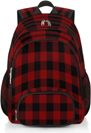 Red Black Buffalo Plaid Bookbag School Backpack Teens Girls Boys Schoolbag Shoulder Computer Hiking Gym Travel Casual Travel Daypack