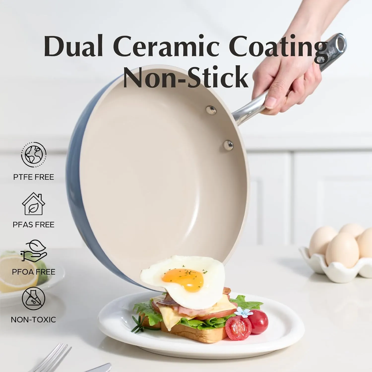 Redchef Nonstick Frying Pans Set, 4-Piece Ceramic Cookware Set, 8" 9.5" 11" Saute Pan Skillet, Non Toxic Pans for Cooking, Pots and Pans Set, PFAS & PTFE & PFOA Free, Dishwasher & Oven Safe, Blue