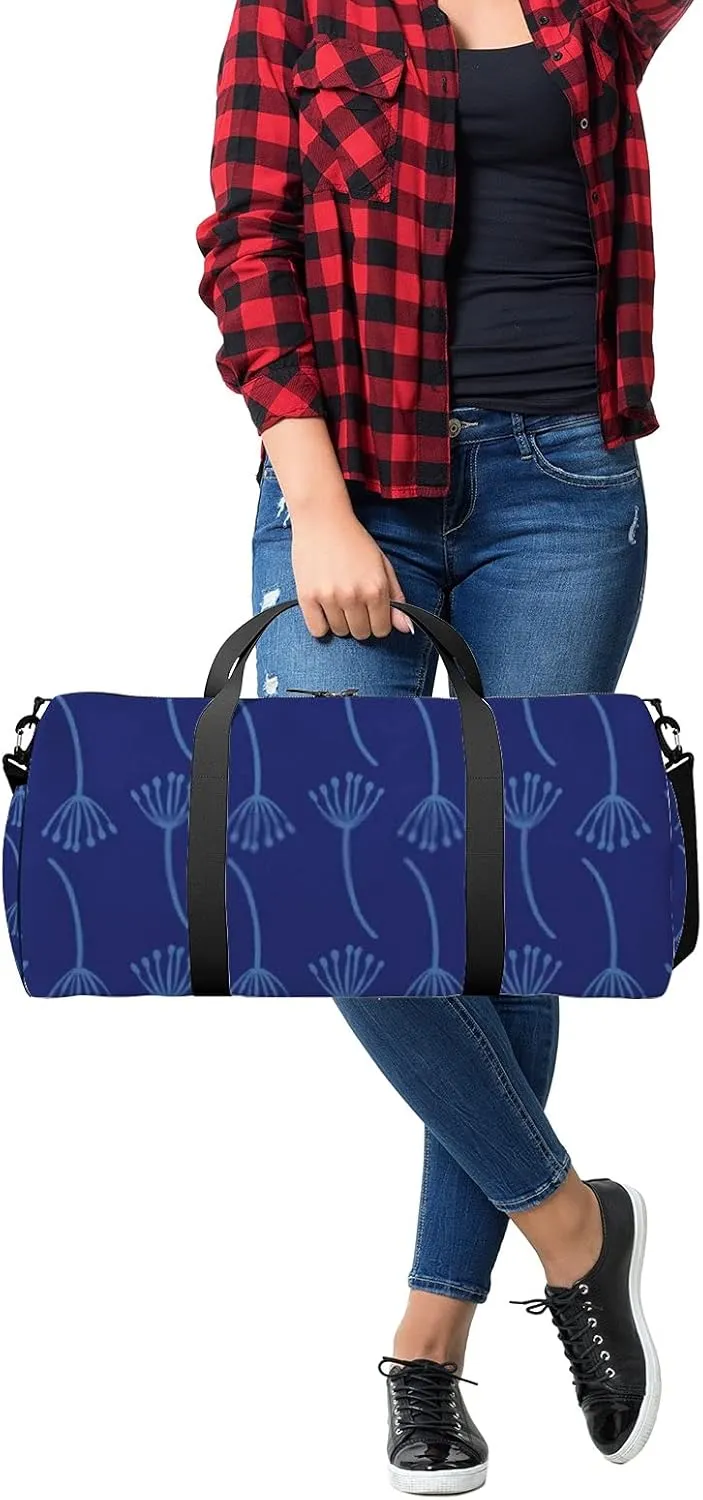 Retro Flowers On a Blue Indigo Sports Bag Tote Bag Waterproof Gym Bag with Shoulder Strap Zipper 2 Side Pockets for Men and Women, Travel and Storage Shoulder Bag.