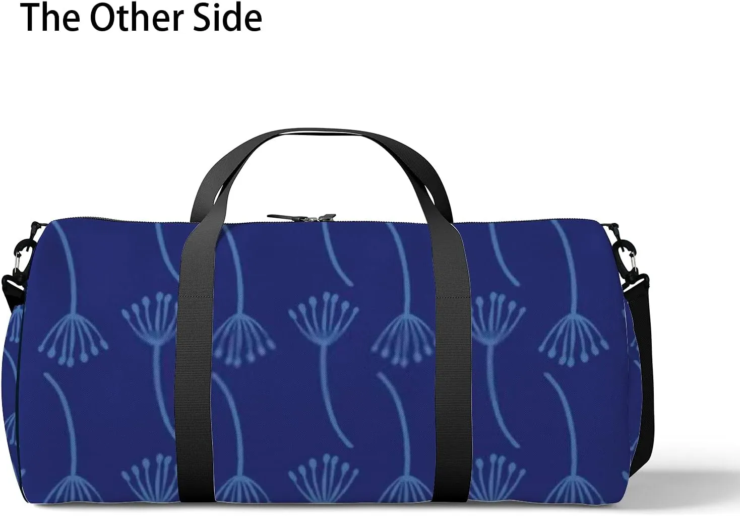 Retro Flowers On a Blue Indigo Sports Bag Tote Bag Waterproof Gym Bag with Shoulder Strap Zipper 2 Side Pockets for Men and Women, Travel and Storage Shoulder Bag.