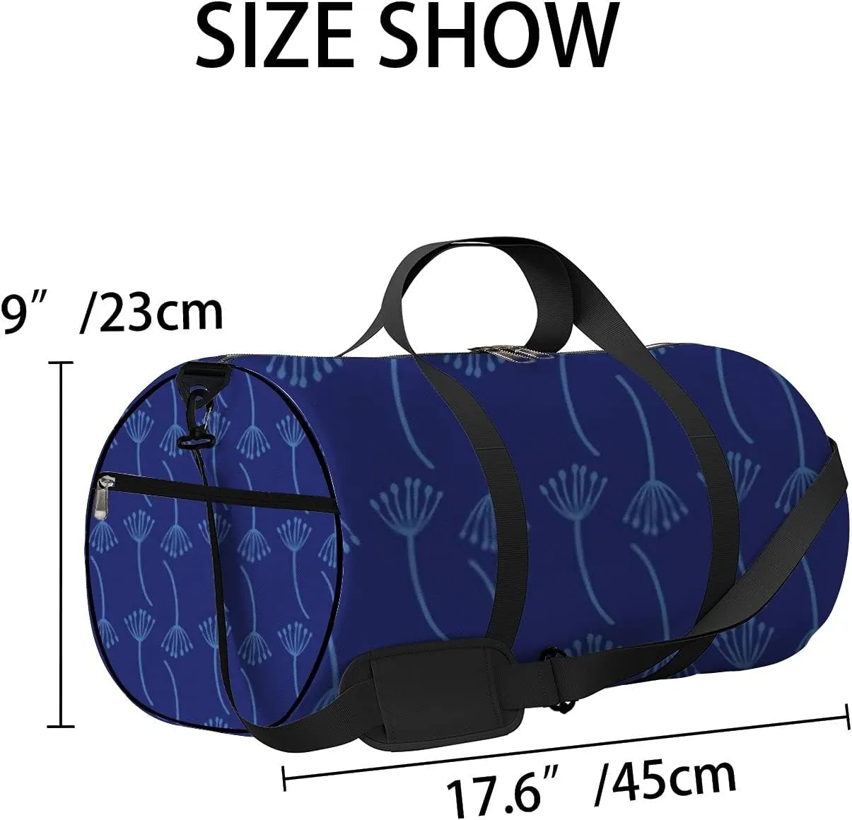 Retro Flowers On a Blue Indigo Sports Bag Tote Bag Waterproof Gym Bag with Shoulder Strap Zipper 2 Side Pockets for Men and Women, Travel and Storage Shoulder Bag.