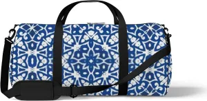Retro Navy Blue Delicate Boho Pattern Sports Bag Tote Bag Waterproof Gym Bag with Shoulder Strap Zipper 2 Side Pockets for Men and Women, Travel and Storage Shoulder Bag.