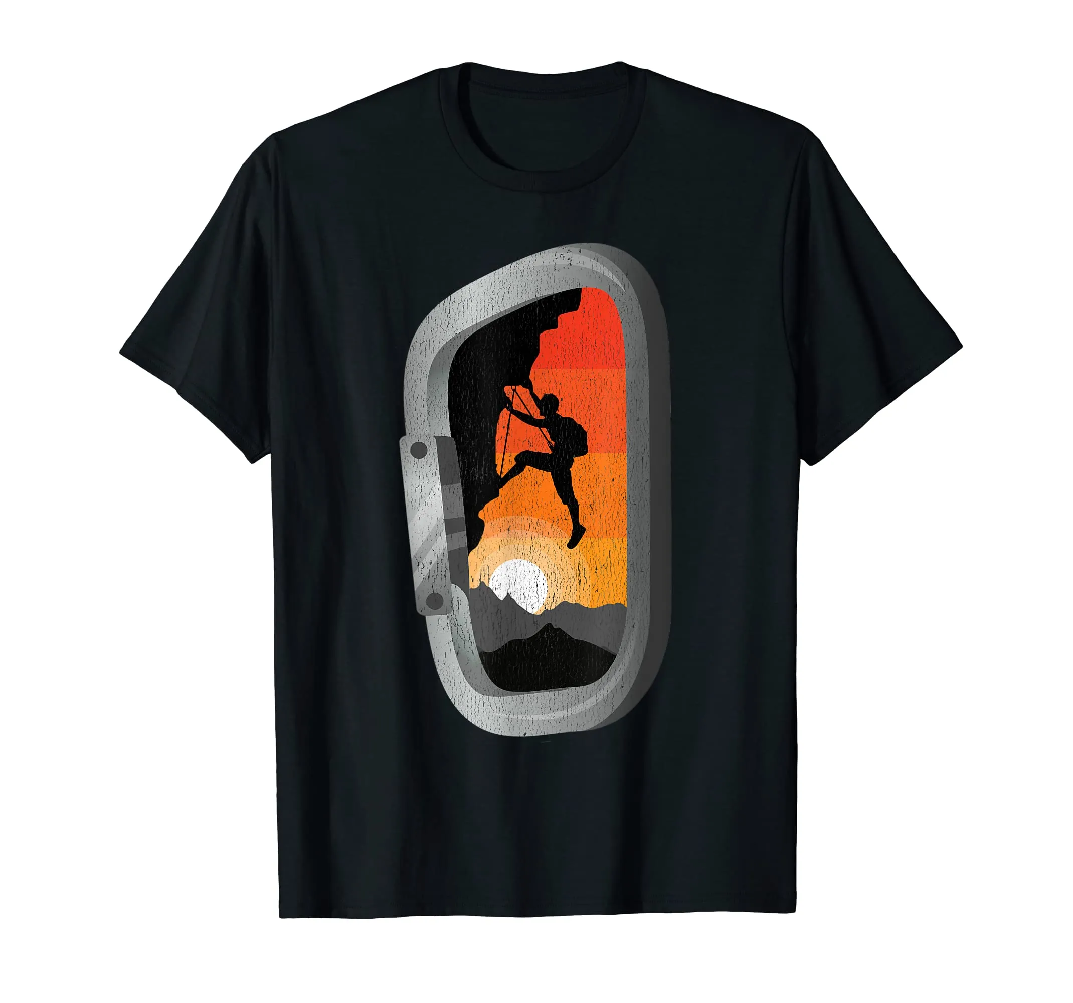 Retro Vintage Rock Climbing Carabiner Sunset T-Shirt