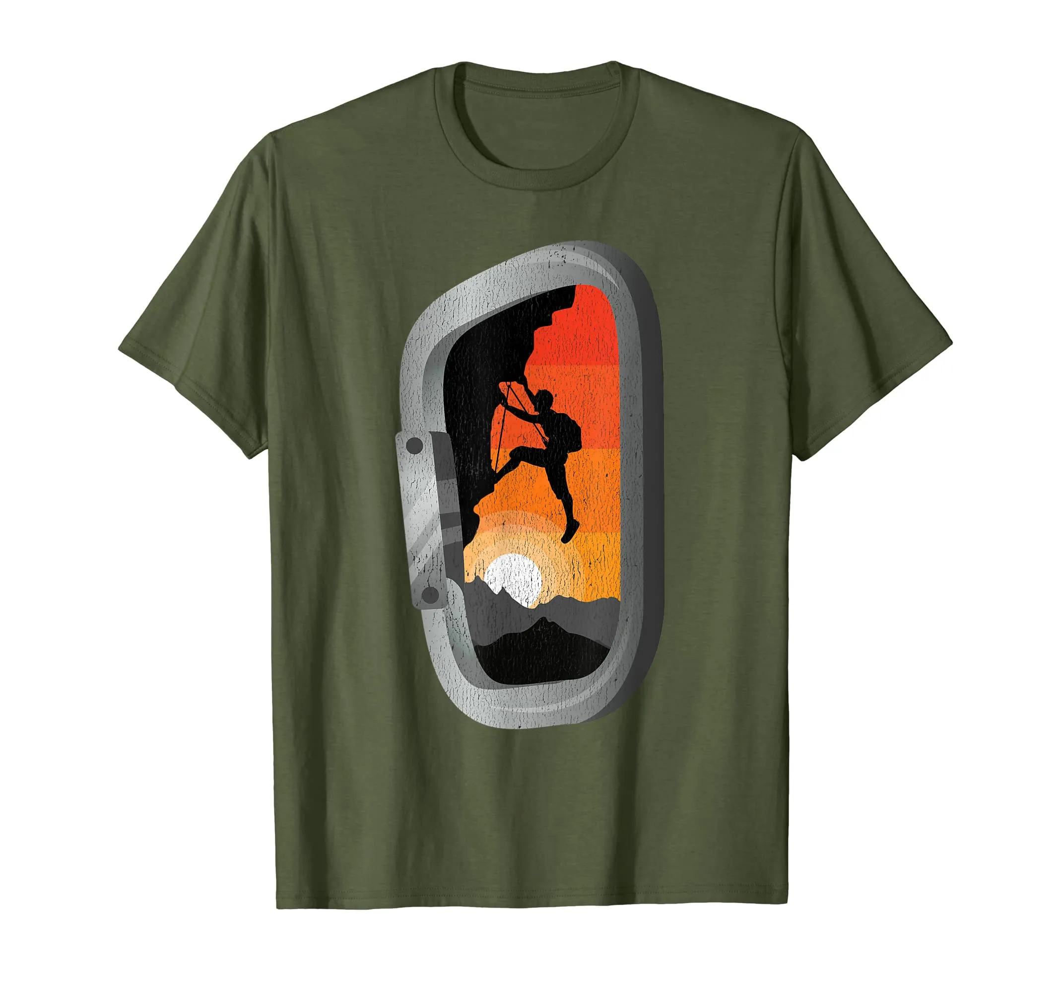 Retro Vintage Rock Climbing Carabiner Sunset T-Shirt