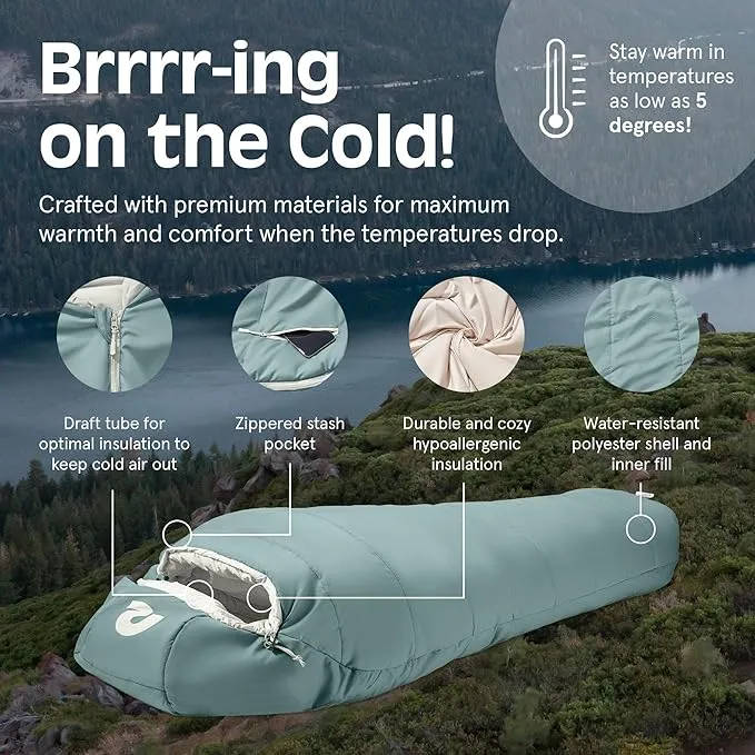Retrospec Dream 5°, 15° 30° Sleeping Bag - Mummy Sleeping Bag for Camping, Insulated Cold Weather Sleeping Bag Lightweight Stuff Sack, Water-Resistant and Adjustable Draw Cords Adult Sleeping Bag