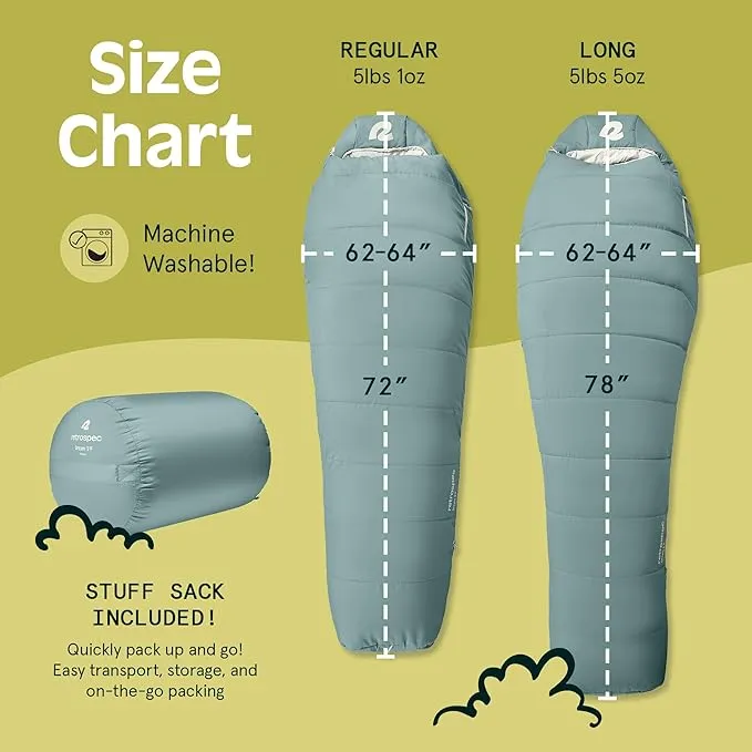Retrospec Dream 5°, 15° 30° Sleeping Bag - Mummy Sleeping Bag for Camping, Insulated Cold Weather Sleeping Bag Lightweight Stuff Sack, Water-Resistant and Adjustable Draw Cords Adult Sleeping Bag