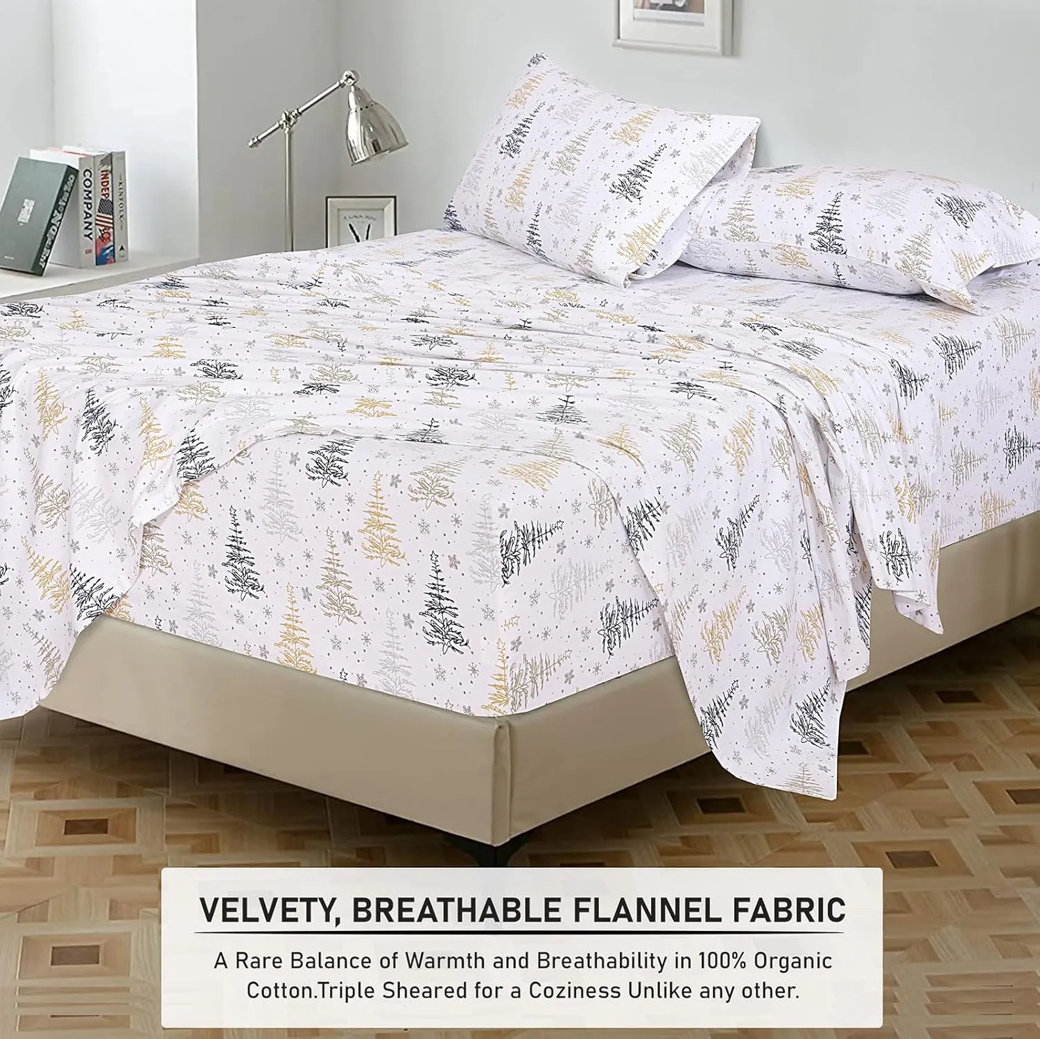 RUVANTI Flannel Sheets Full Size - 100% Cotton Double Brushed Bed Sheets Set, Deep Pockets 16 Inches, All Seasons Breathable & Extra Soft Full Sheets, Warm & Cozy, 4 Piece, Christmas Tree