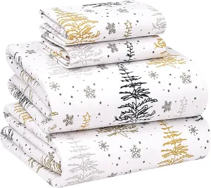 RUVANTI Flannel Sheets Full Size - 100% Cotton Double Brushed Bed Sheets Set, Deep Pockets 16 Inches, All Seasons Breathable & Extra Soft Full Sheets, Warm & Cozy, 4 Piece, Christmas Tree