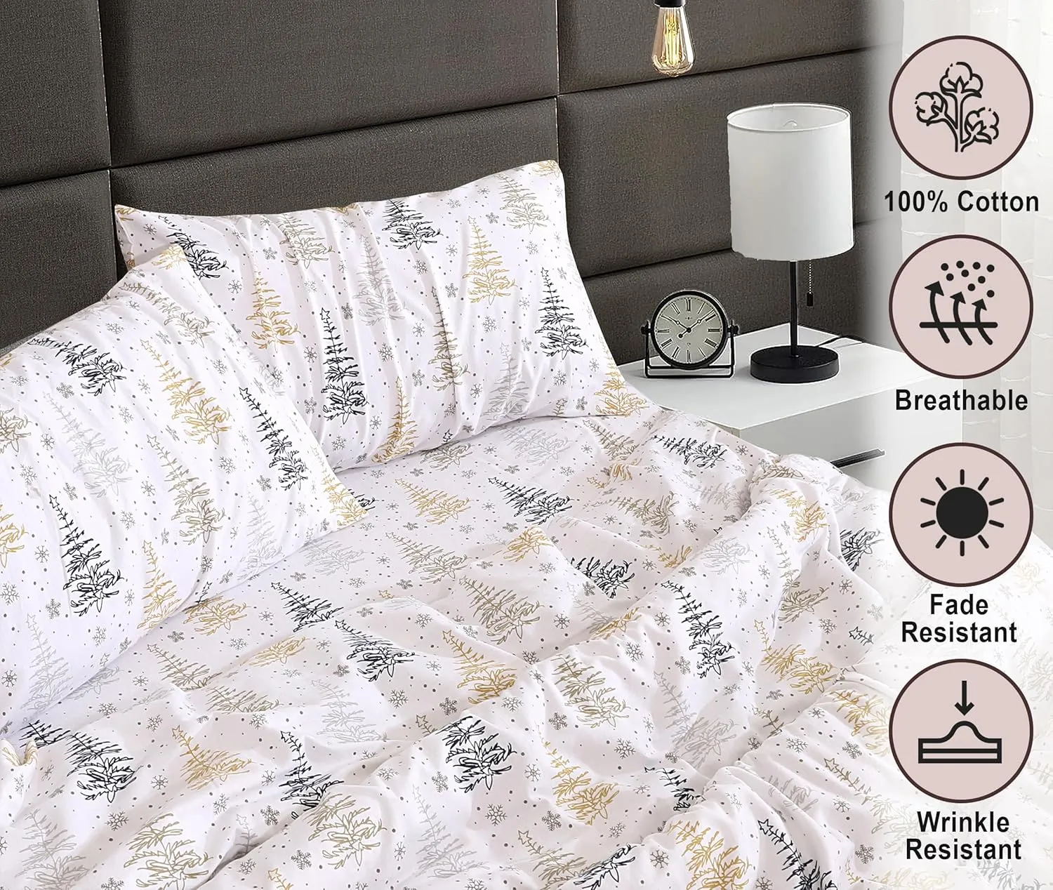 RUVANTI Flannel Sheets Full Size - 100% Cotton Double Brushed Bed Sheets Set, Deep Pockets 16 Inches, All Seasons Breathable & Extra Soft Full Sheets, Warm & Cozy, 4 Piece, Christmas Tree