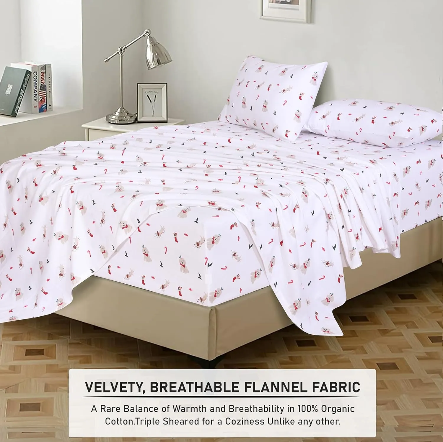 RUVANTI Flannel Sheets Twin Size - 100% Cotton Double Brushed Twin Sheets Set, Deep Pockets 16 Inches, All Seasons Breathable & Extra Soft Bed Sheets, Warm & Cozy, 3 Piece, Catch Me If You Can