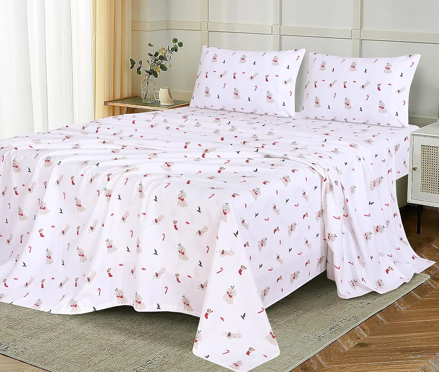 RUVANTI Flannel Sheets Twin Size - 100% Cotton Double Brushed Twin Sheets Set, Deep Pockets 16 Inches, All Seasons Breathable & Extra Soft Bed Sheets, Warm & Cozy, 3 Piece, Catch Me If You Can