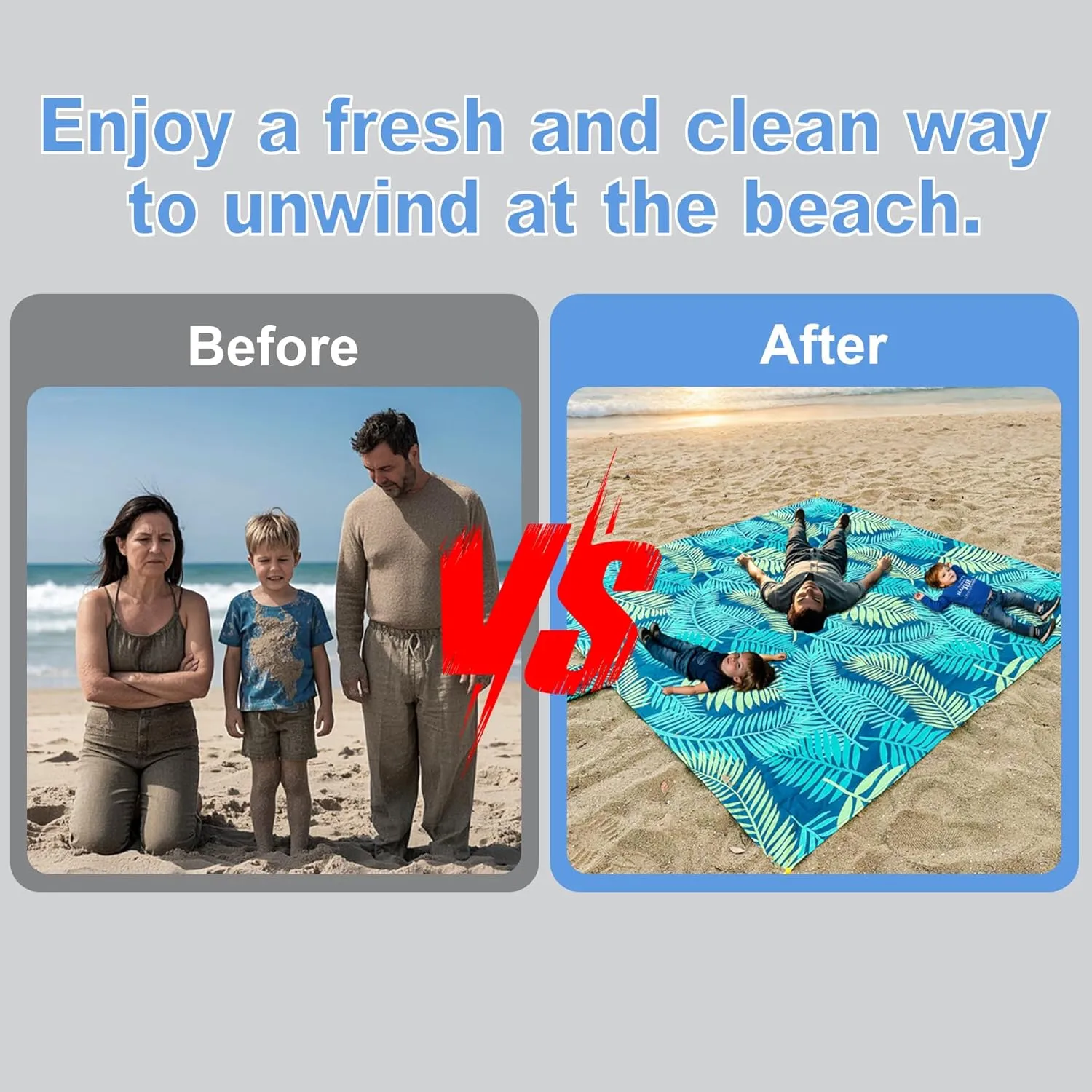Sandproof Beach Blanket, Waterproof Extra Large & Lightweight Beach Mat & Accessories, for Hiking, Picnic, Travel, Camping. (Leaves 79in*79in)