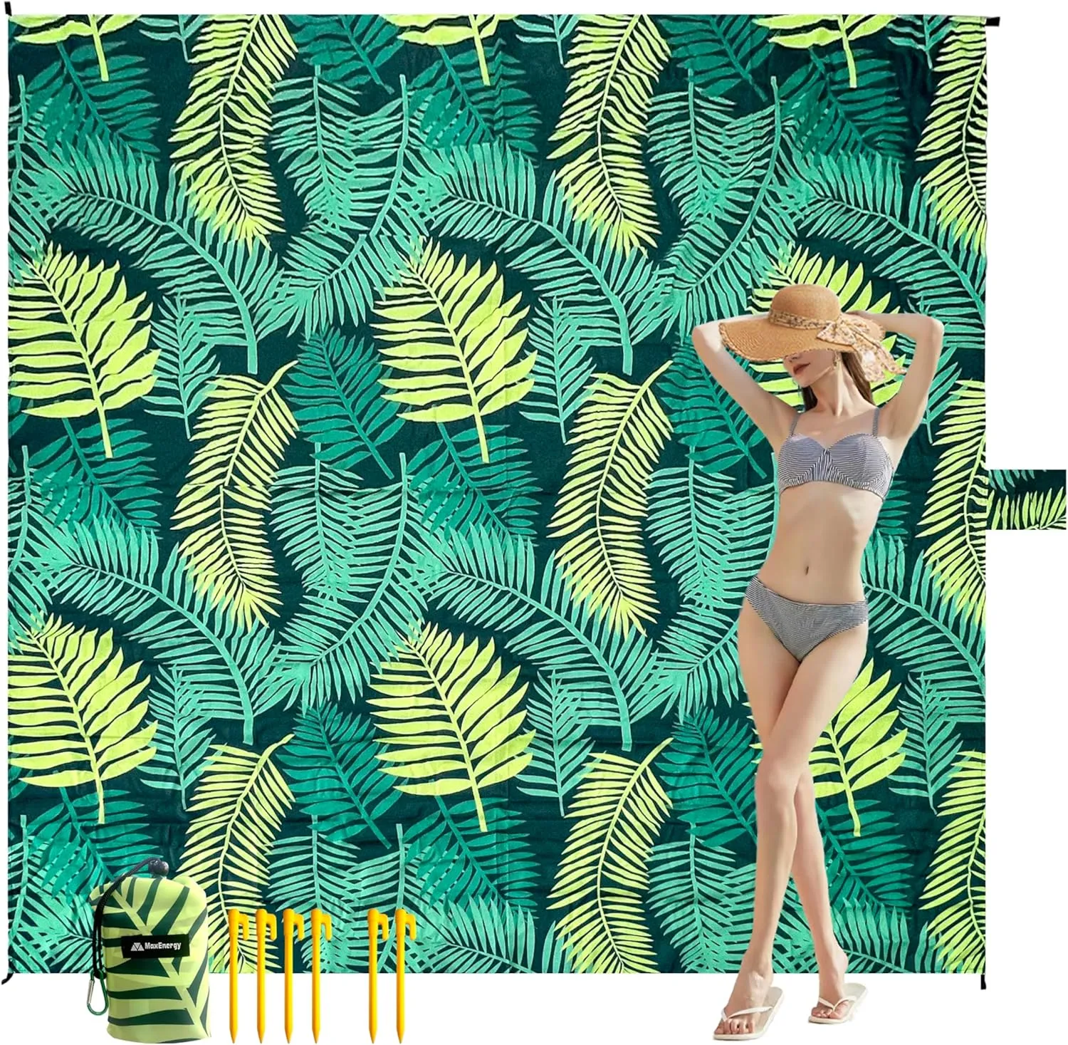 Sandproof Beach Blanket, Waterproof Extra Large & Lightweight Beach Mat & Accessories, for Hiking, Picnic, Travel, Camping. (Leaves 79in*79in)