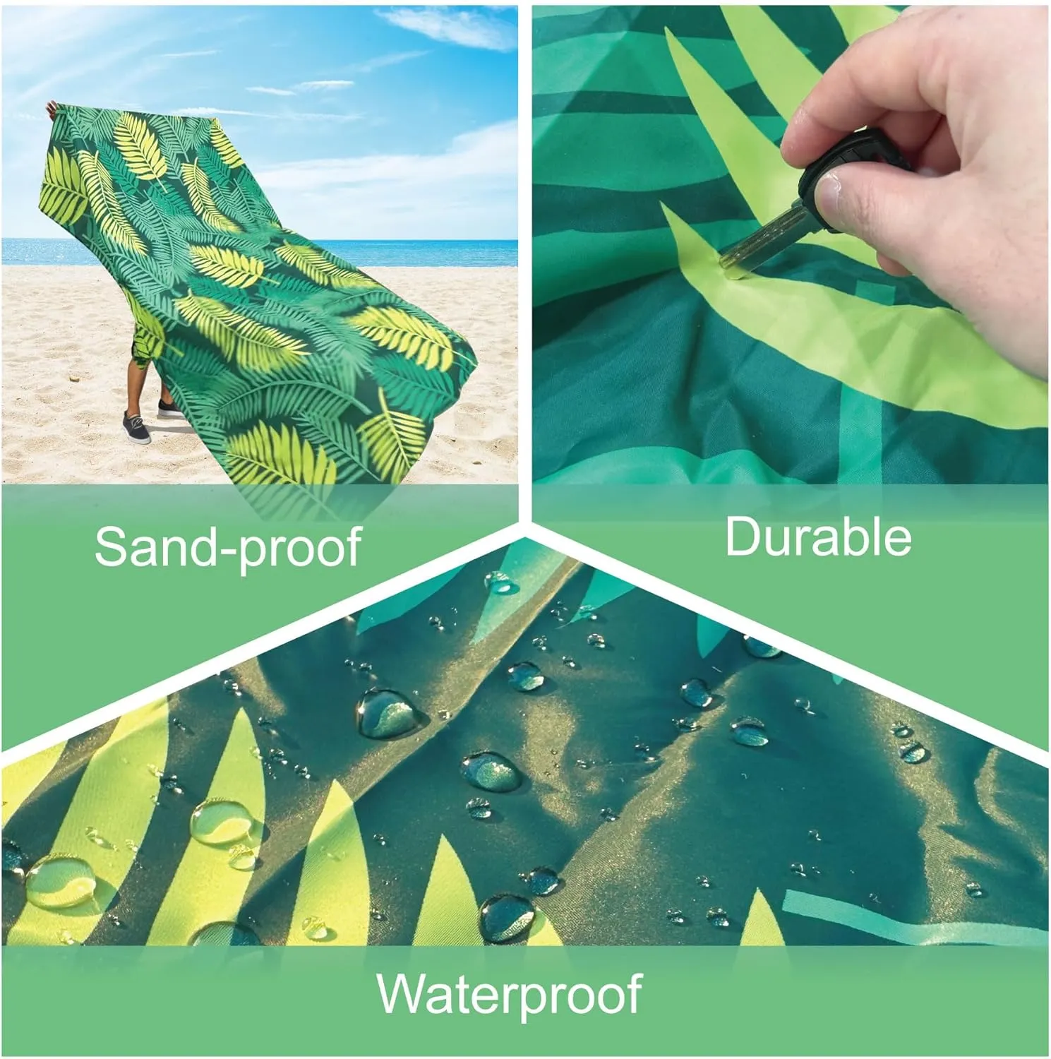 Sandproof Beach Blanket, Waterproof Extra Large & Lightweight Beach Mat & Accessories, for Hiking, Picnic, Travel, Camping. (Leaves 79in*79in)