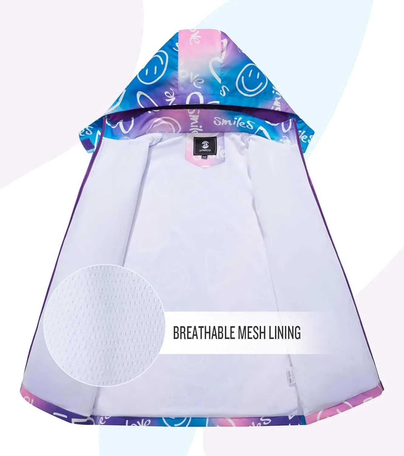 SaphiRose Kids Rain Jacket Waterproof Raincoat Mesh Lined Coat with Removable Hood for Boys Girls