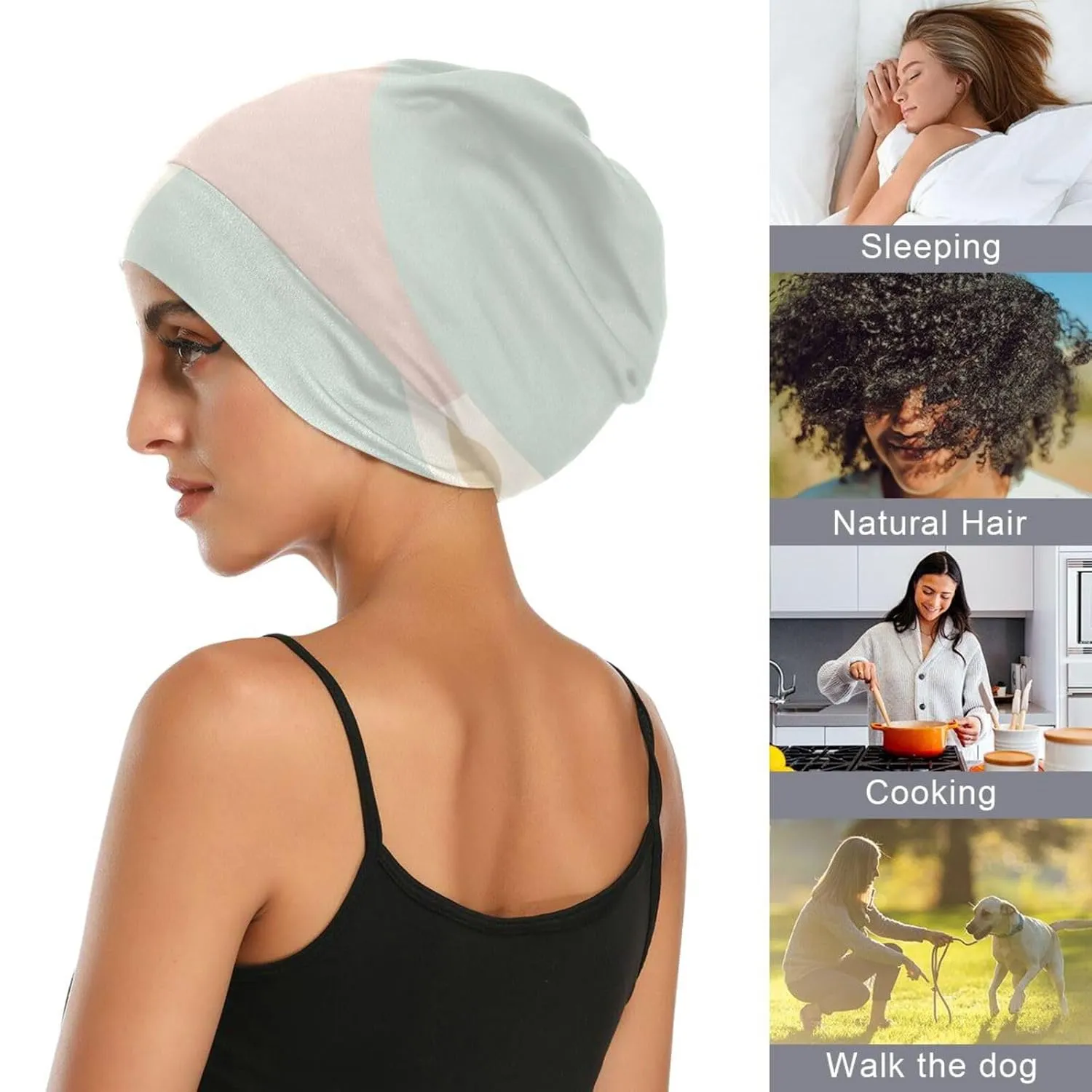 Satin Bonnet Wrap for Sleeping - Lined Sleep Cap for Curly Hair Women & Men - Abstract Pattern