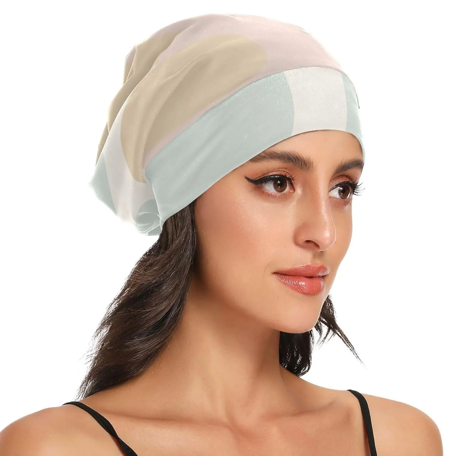 Satin Bonnet Wrap for Sleeping - Lined Sleep Cap for Curly Hair Women & Men - Abstract Pattern