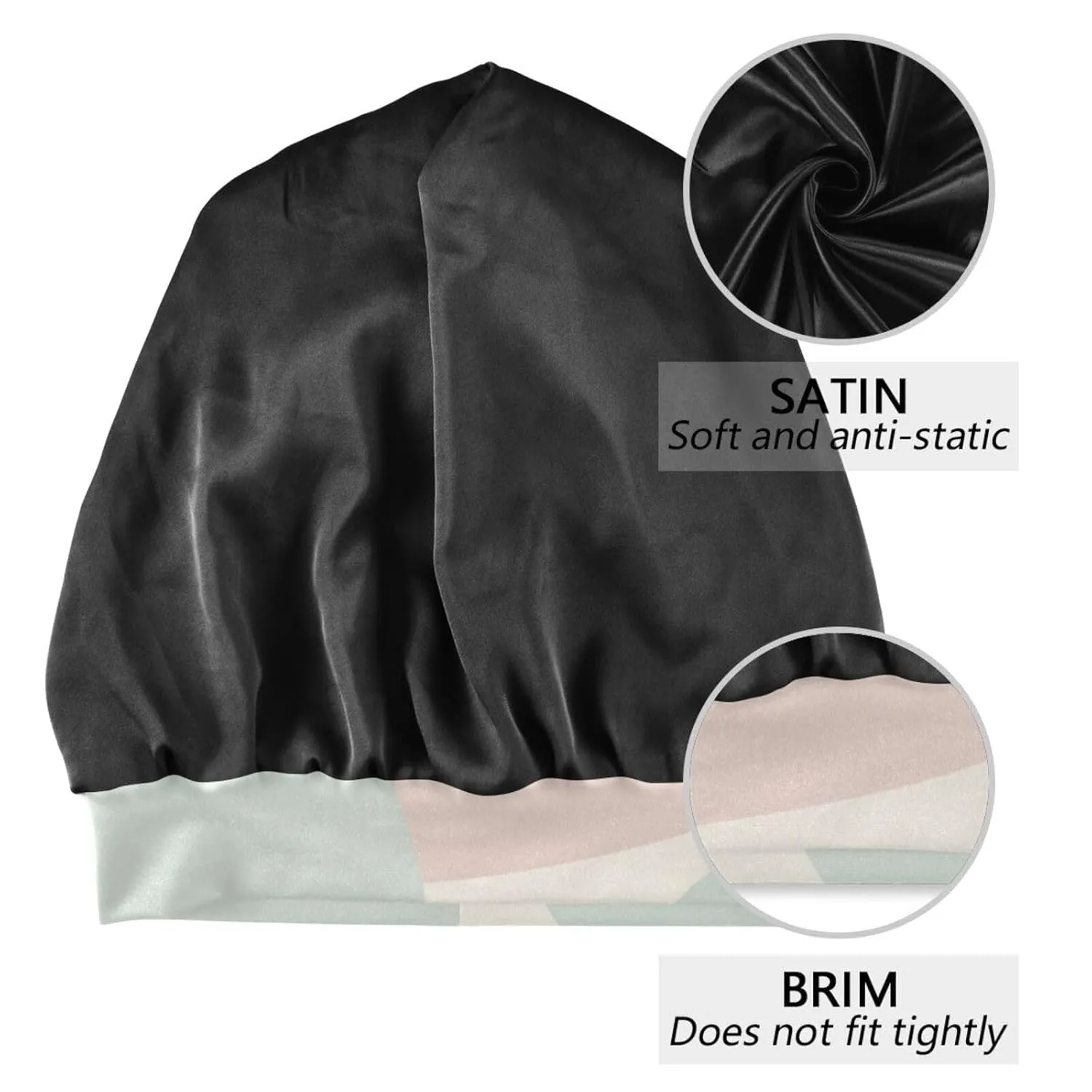 Satin Bonnet Wrap for Sleeping - Lined Sleep Cap for Curly Hair Women & Men - Abstract Pattern