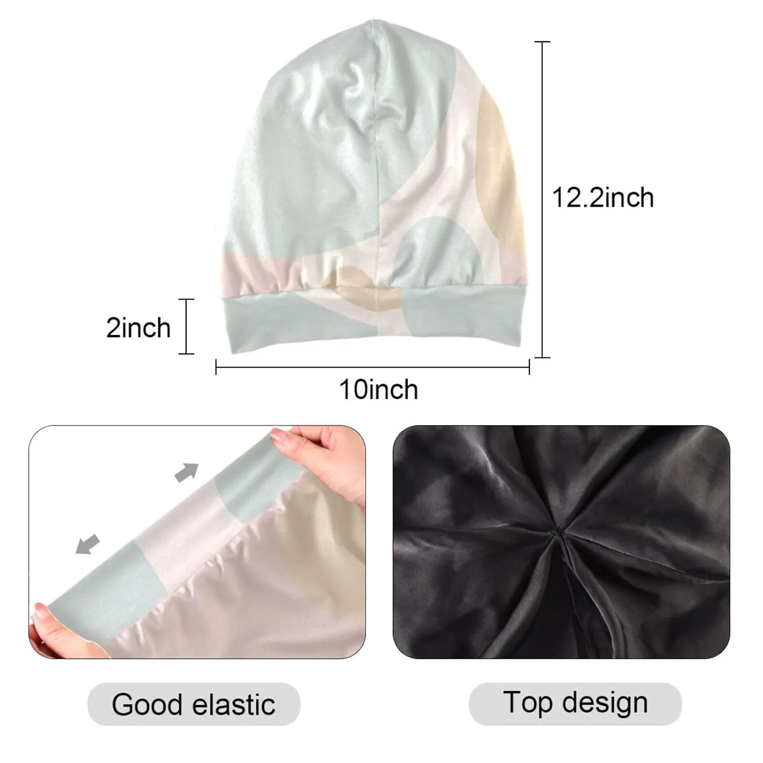 Satin Bonnet Wrap for Sleeping - Lined Sleep Cap for Curly Hair Women & Men - Abstract Pattern