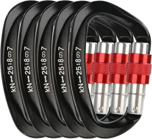 Screw Lock Carabiner, 25KN Auto Locking Carabiner Clip Stainless D-Shape Hook for Climbing Rock, Pack of 5