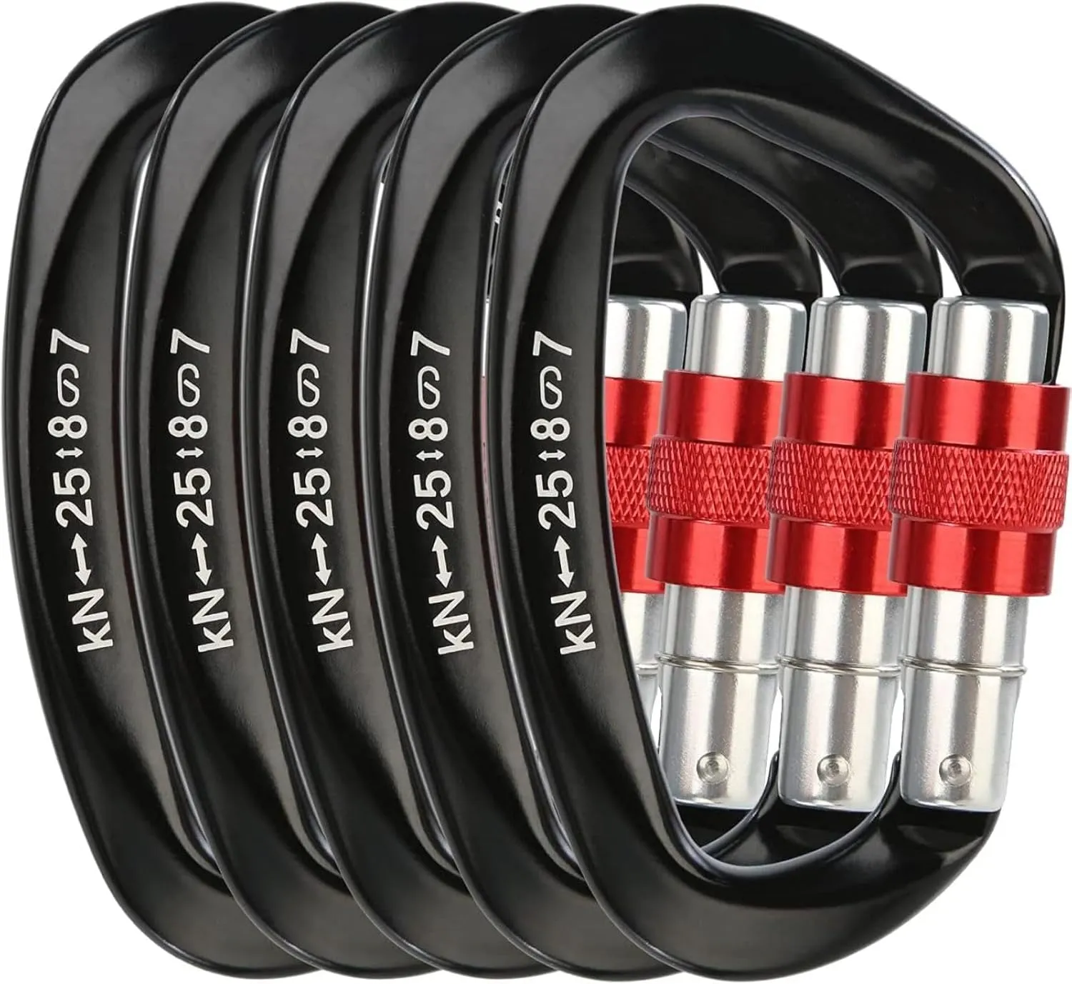 Screw Lock Carabiner, 25KN Auto Locking Carabiner Clip Stainless D-Shape Hook for Climbing Rock, Pack of 5