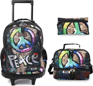 seastig Rolling Backpack 18in Double Handle Backpack Kids Wheeled Backpack Roller Backpack with Lunch Bag Set Girls Boys