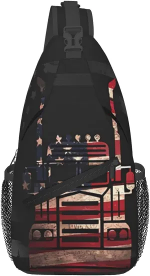 Semi Truck Driver American Small Crossbody Backpack Sling Bag For Men Women Mini One Shoulder Chest Bags Gym Sport Travel Hiking Daypack