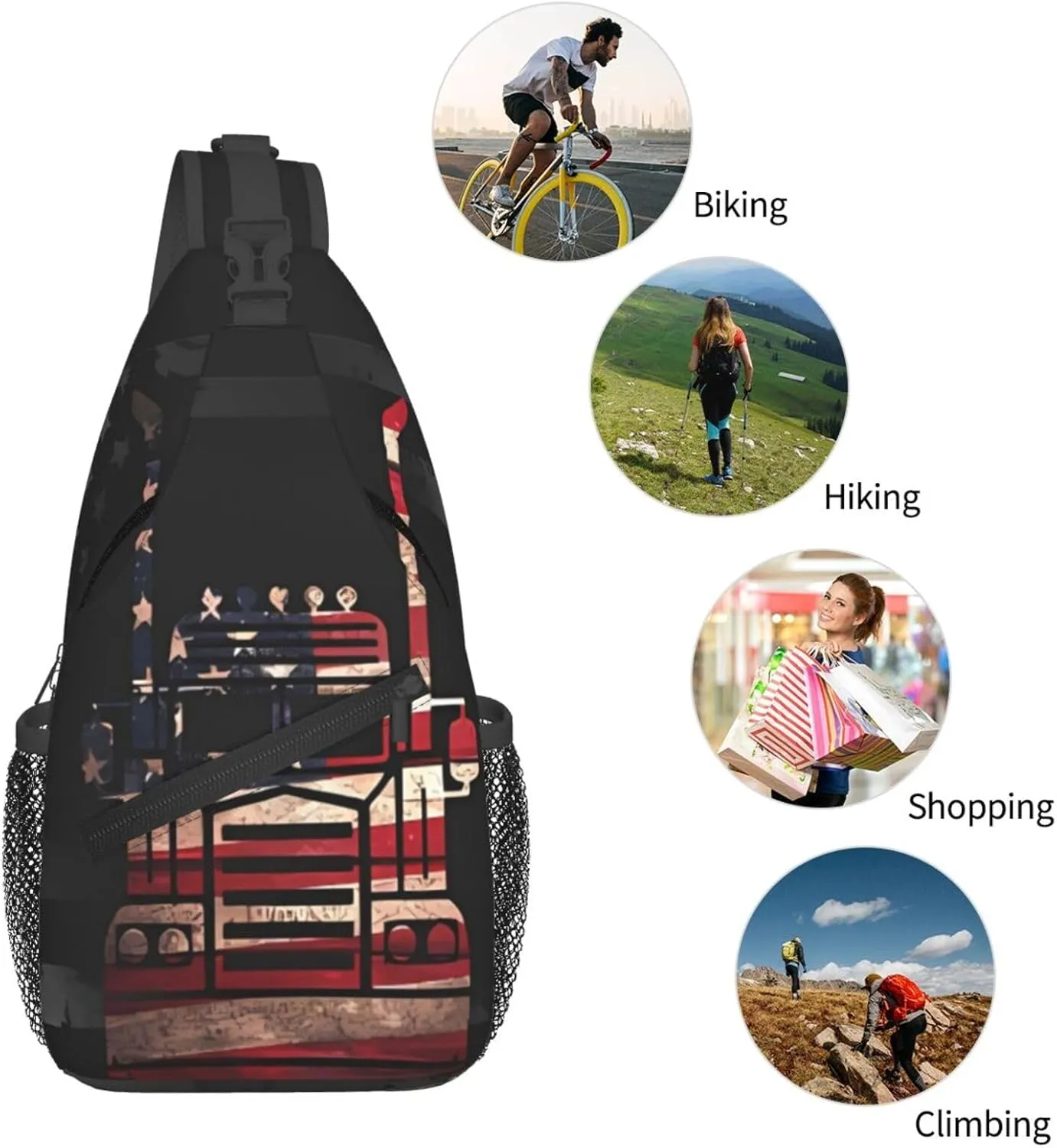 Semi Truck Driver American Small Crossbody Backpack Sling Bag For Men Women Mini One Shoulder Chest Bags Gym Sport Travel Hiking Daypack
