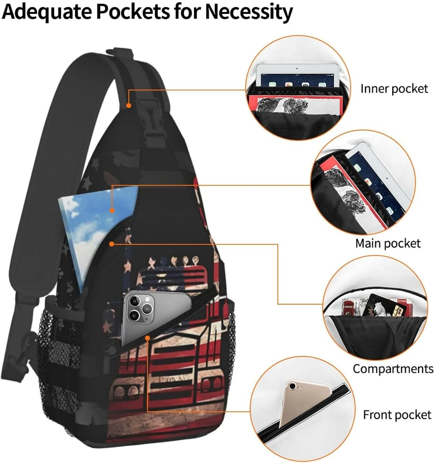 Semi Truck Driver American Small Crossbody Backpack Sling Bag For Men Women Mini One Shoulder Chest Bags Gym Sport Travel Hiking Daypack